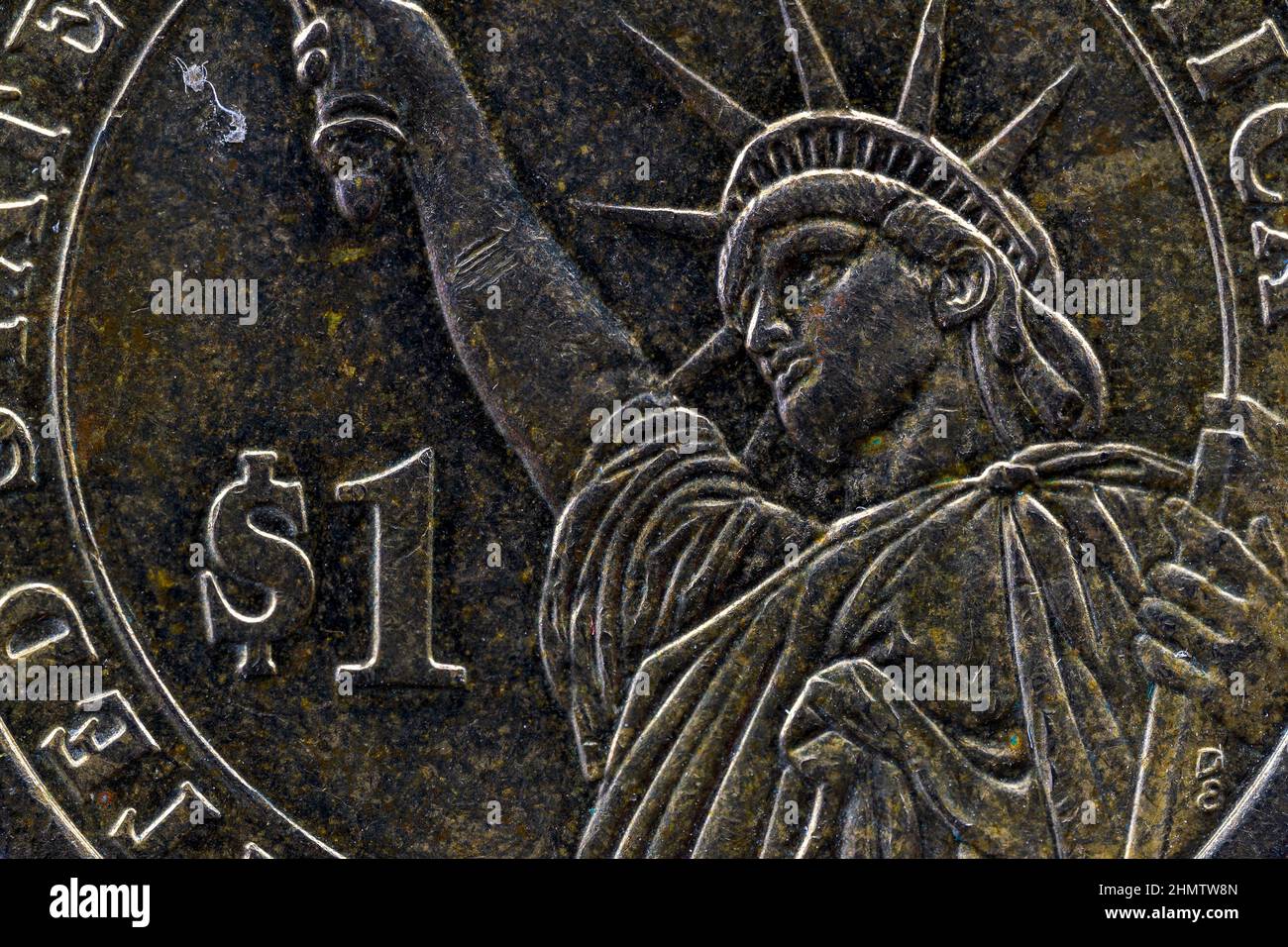 Un American Dollar Coin Reverse Statua della libertà Macro Shot Foto Stock