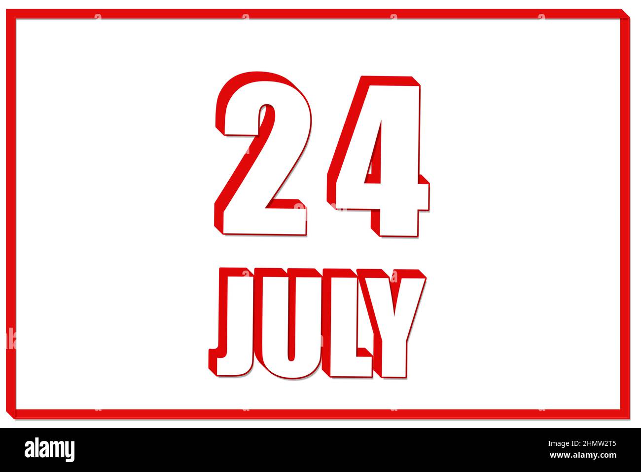 24th giorno di luglio. Calendario 3D con data del 24July su sfondo bianco con cornice rossa. 3D testo. Illustrazione. Mese estivo, giorno dell'anno concetto. Foto Stock