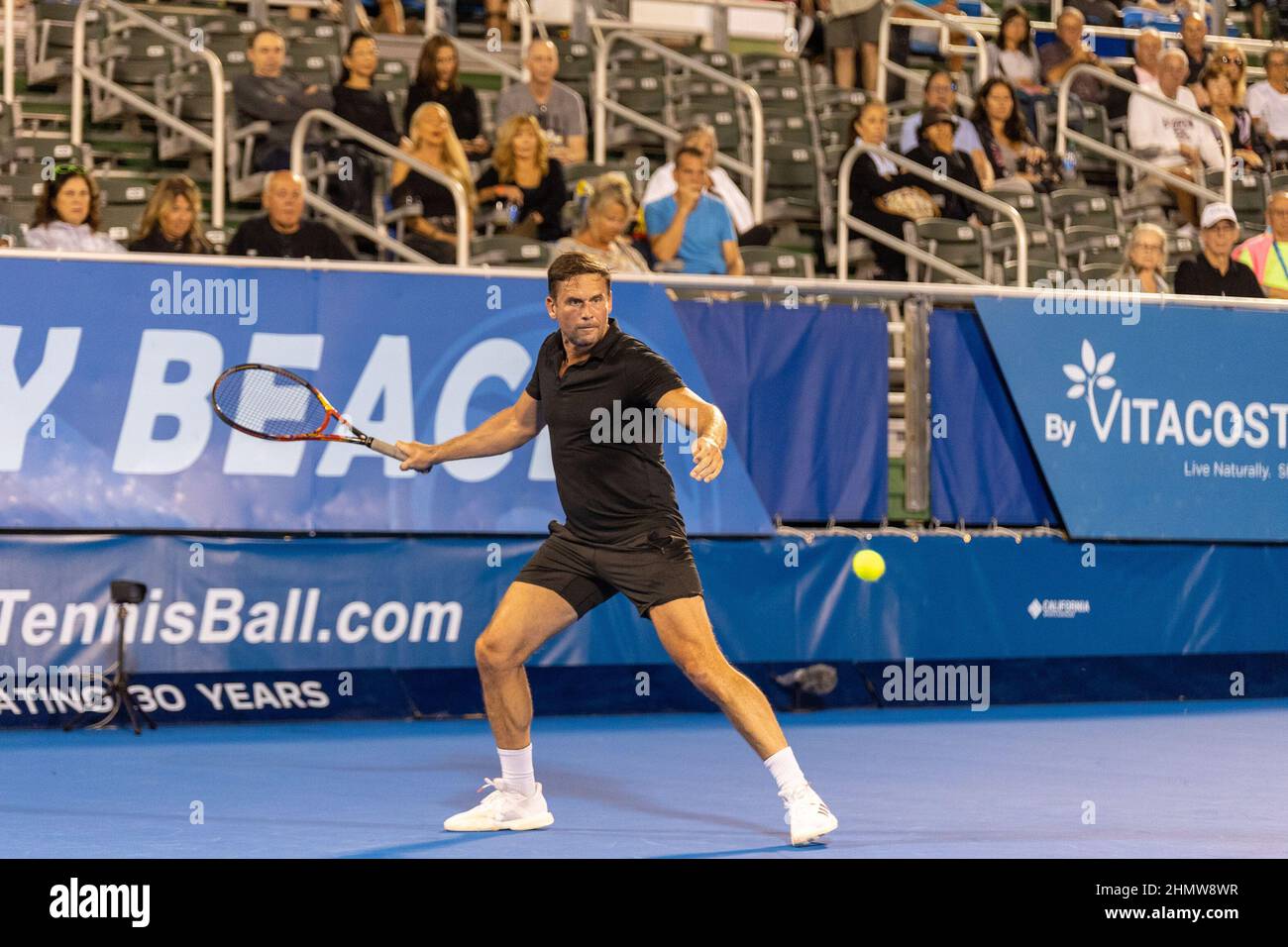 Delray Beach, Stati Uniti. 11th Feb 2022. Jan-Michael Gamble (USA) visto in azione durante ATP Champions, Legends Tour al Delray Beach Open 2022 in Florida. Punteggio finale; Tommy Haas 1:0 Jan-Michael Gambill. Credit: SOPA Images Limited/Alamy Live News Foto Stock