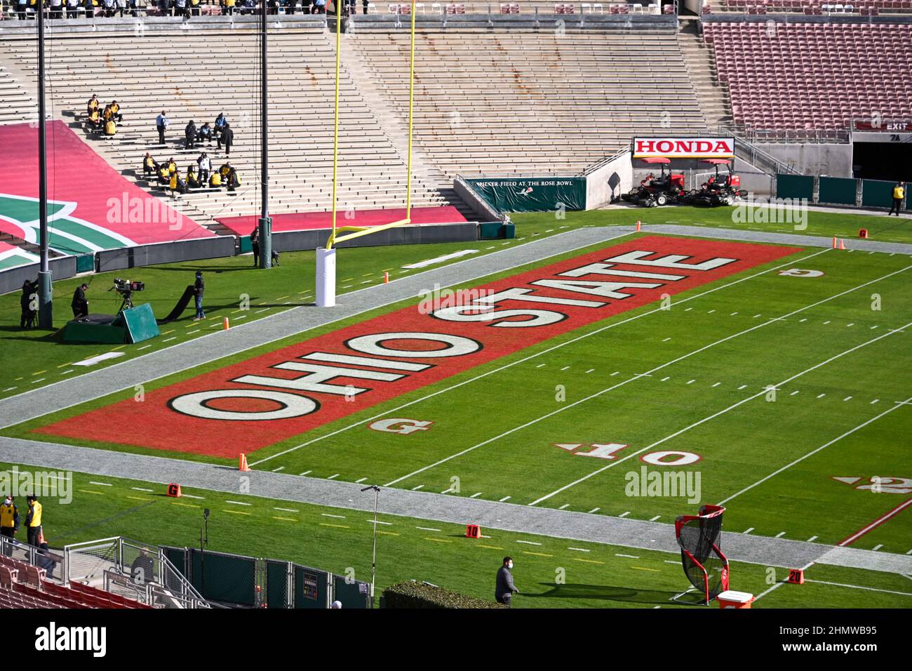 Panoramica generale della zona finale dei bukkeyes dell'Ohio state prima della partita del Rose Bowl tra gli Utah Utes e i bukkeyes dell'Ohio state, sabato, gennaio Foto Stock