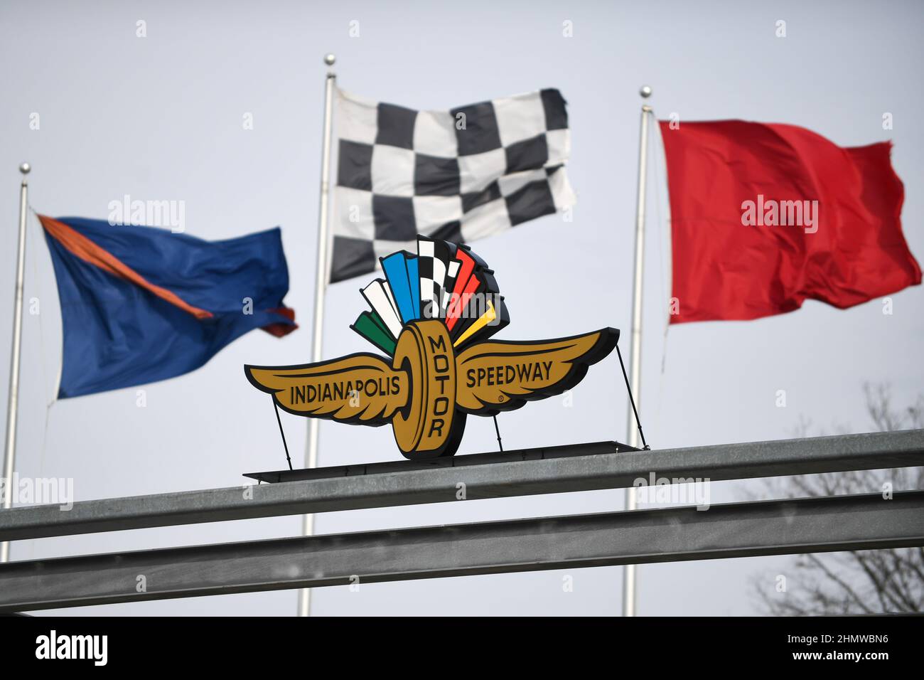 Una vista generale dell'ingresso dell'autodromo di Indianapolis il sabato 9 gennaio 2022, in Speedway, in. L'autodromo ospita l'annuale Indy 500, Brickya Foto Stock