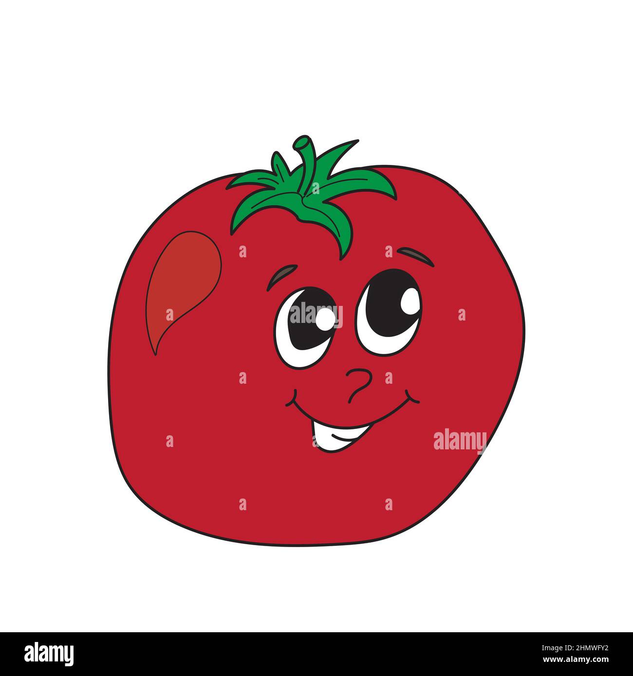 Carino e divertente illustrazione vettoriale del pomodoro. Verdure vettoriali modificabili. Divertente carattere vegetale isolato su bianco Illustrazione Vettoriale