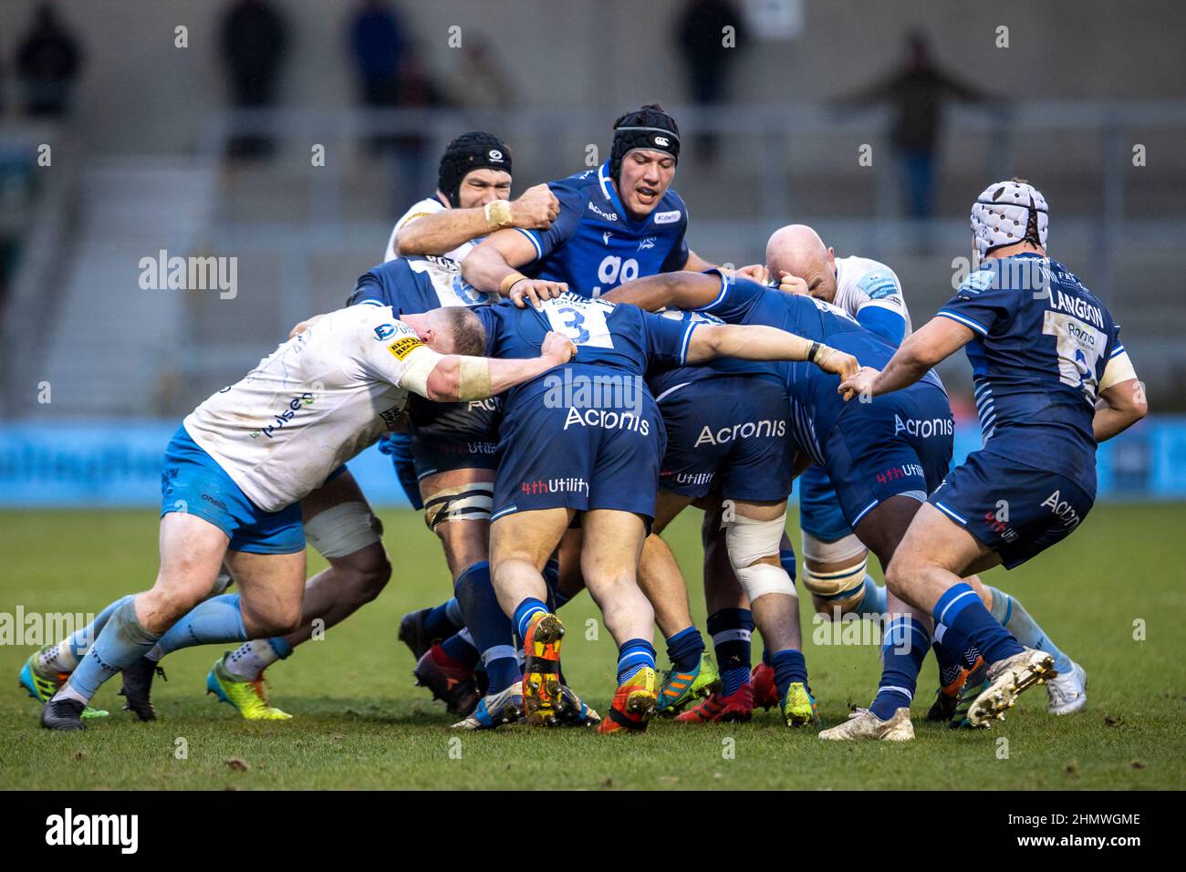 Vendita, Regno Unito. 12th febbraio 2022; AJ Bell Stadium, sale, Inghilterra; Gallagher Premiership rugby, Saldi contro Worcester Warriors: JP du Preez di saldi squali nel pacchetto credito: Action Plus Sports Images/Alamy Live News Foto Stock