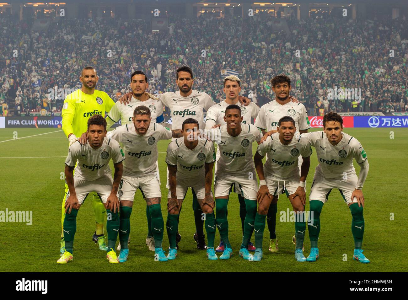 Abu Dhabi, Emirati Arabi Uniti. 12th Feb 2022. Abu Dhabi, Emirati Arabi Uniti, 12th 2021 febbraio Palmeiras prima della finale di calcio della Coppa del mondo FIFA Club 2021 tra Chelsea e Palmeiras al Mohammed Bin Zayed Stadium di Abu Dhabi, Emirati Arabi Uniti. Richard Callis/SPP Credit: SPP Sport Press Photo. /Alamy Live News Foto Stock