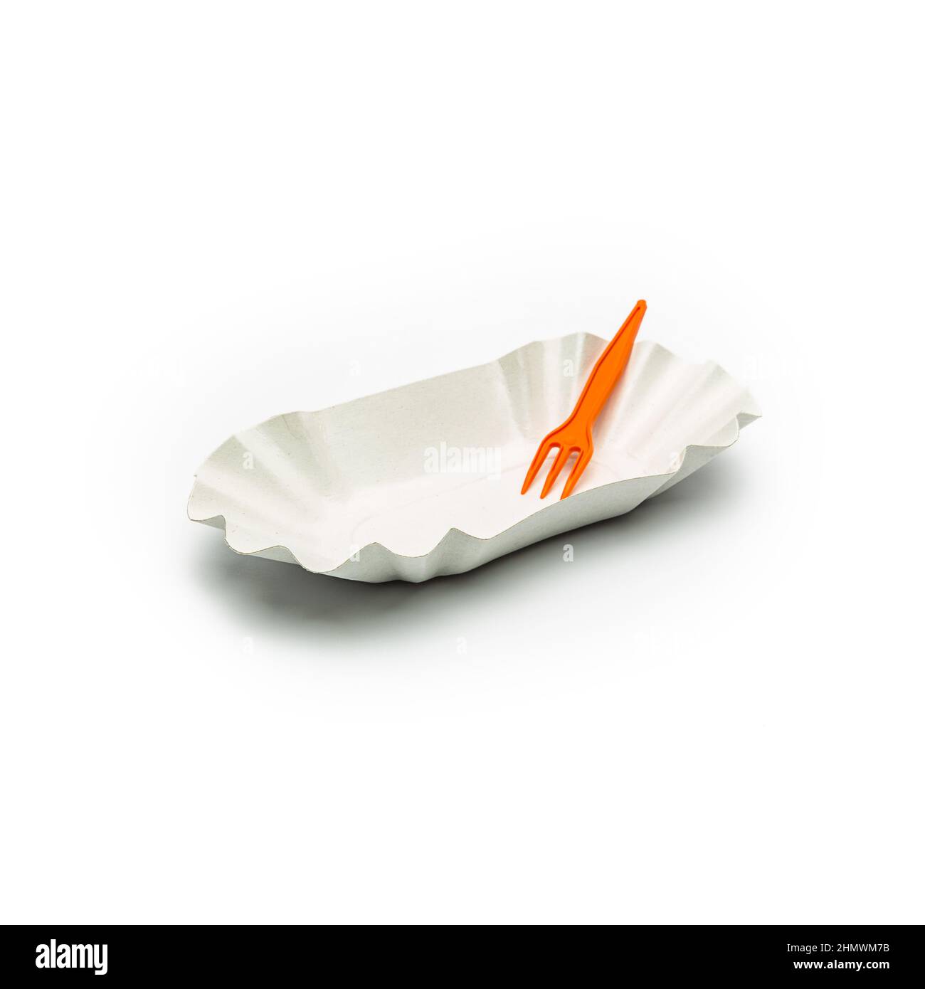 guscio di patatine fritte alla francese con forchetta Foto Stock