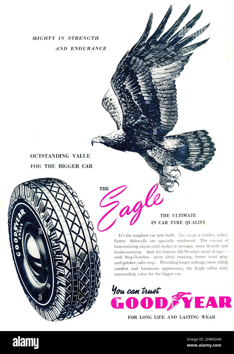 Un annuncio vintage per pneumatici Goodyear Foto Stock