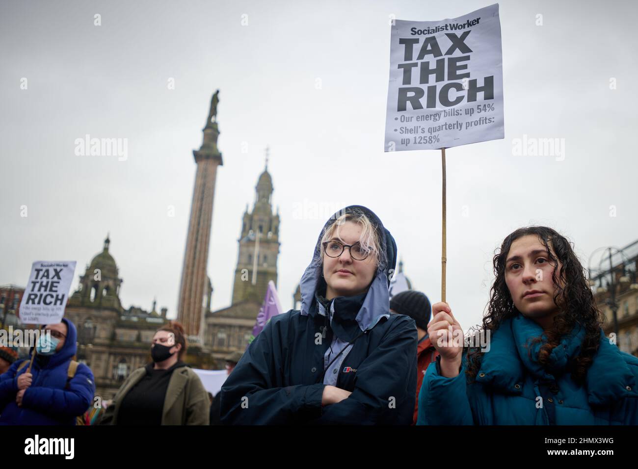 Glasgow Scozia, Regno Unito Febbraio 12 2022. La protesta del costo di vita si svolge a George Square. Credit sst/alamy live news Foto Stock