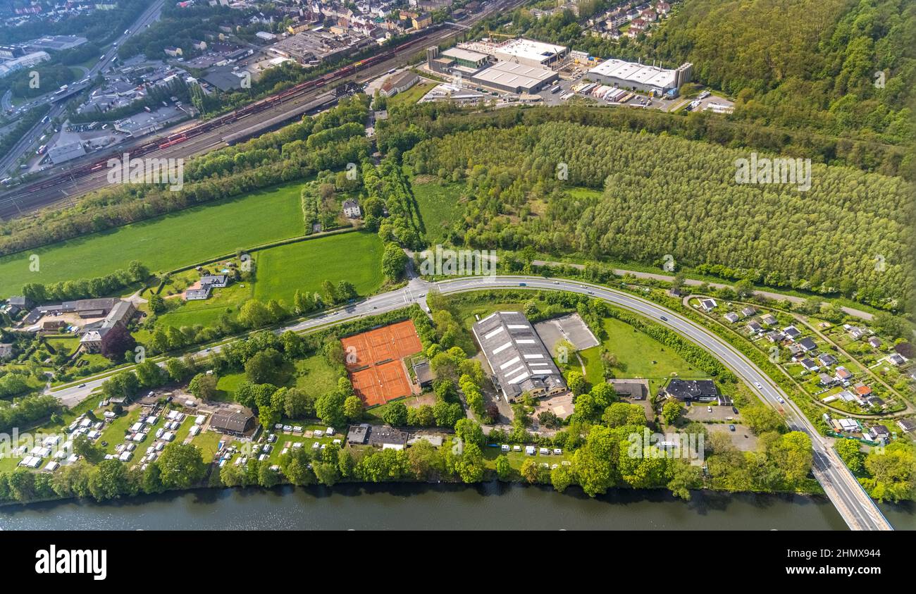 Vista aerea, campeggio Marine Jugend Iserlohn, Campsite Herdecke e Tennis-Event-Center Herdecke, Herdecke, Ruhr zona, Nord Reno-Westfalia, Germania Foto Stock
