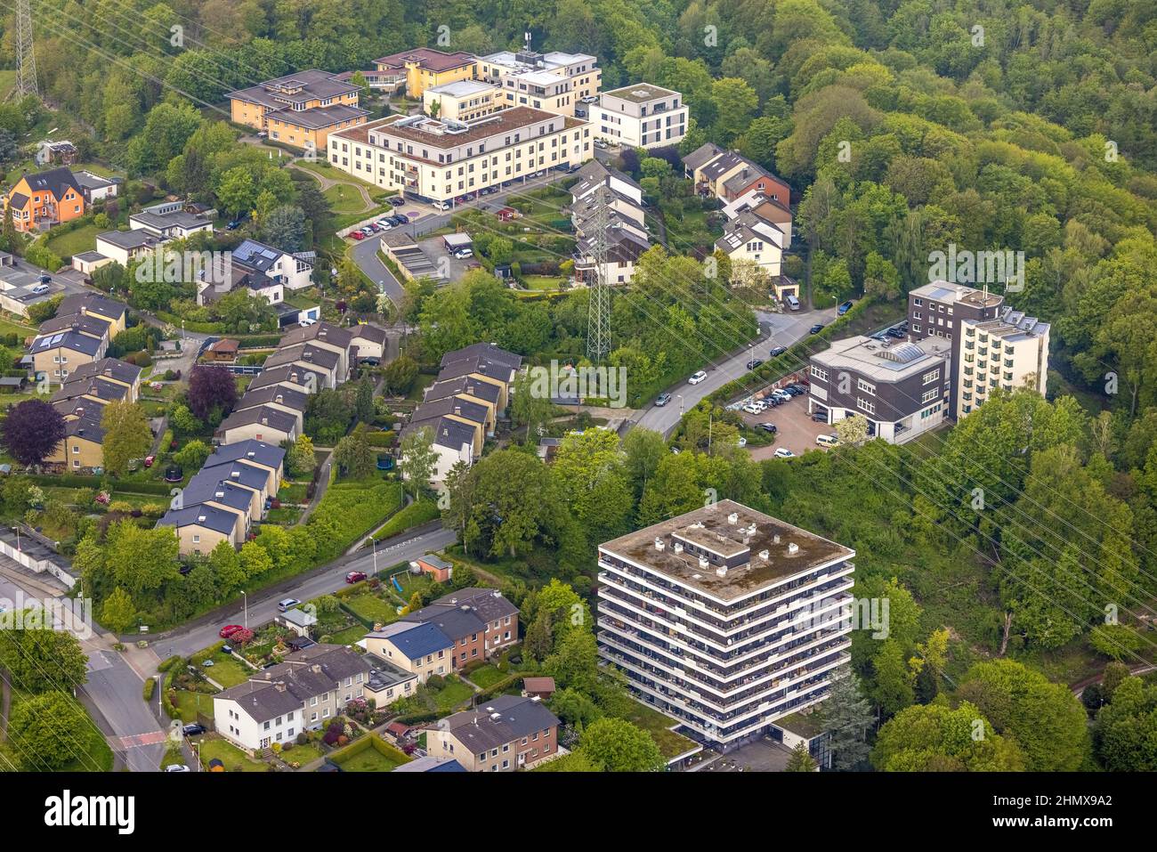 Fotografia aerea, residenza di riposo di Parkanlage Nacken, Ambulanticum GmbH, Herdecke, zona della Ruhr, Renania settentrionale-Vestfalia, Germania, casa di riposo, nursin Foto Stock