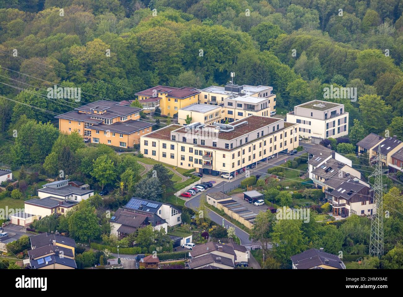 Fotografia aerea, casa di riposo Parkanlage Nacken, Herdecke, zona della Ruhr, Renania settentrionale-Vestfalia, Germania, casa di riposo, casa di cura, cura e nu Foto Stock