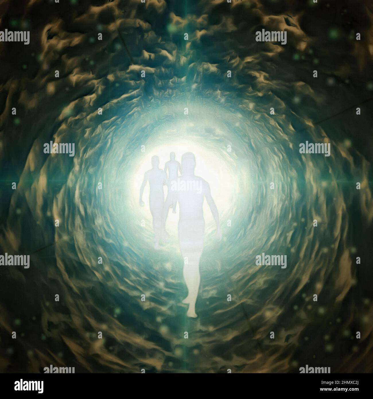 Persone nel tunnel della luce. 3D rendering Foto Stock