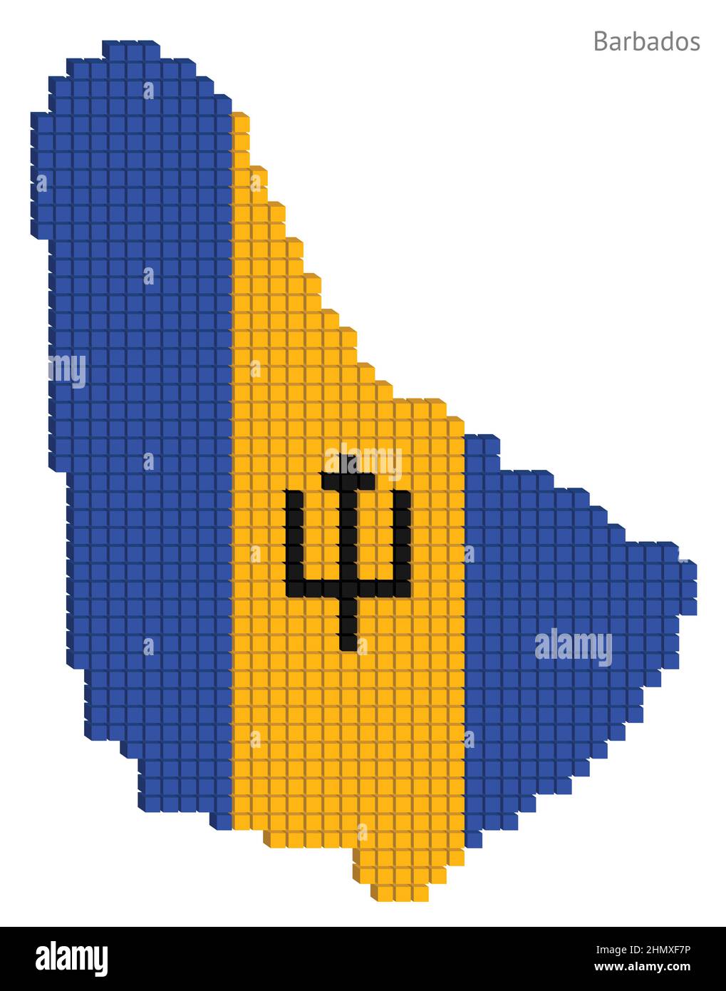 Grafico grafico grafico grafico grafico vettoriale con mappa punteggiata Barbados con piccoli cubi in colori di bandiera Illustrazione Vettoriale