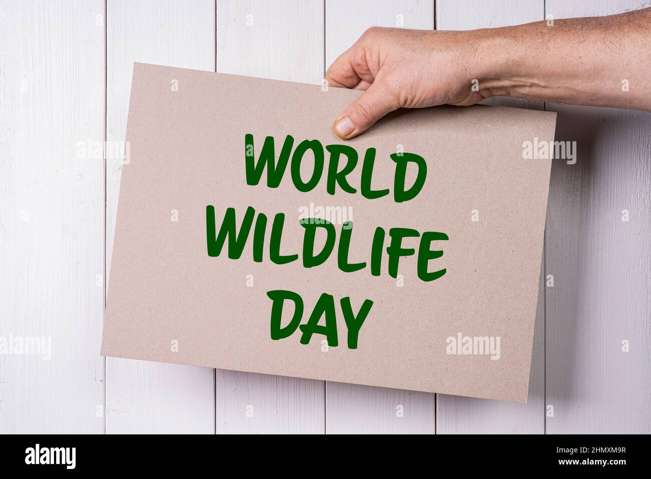 Un segno che celebra la Giornata Mondiale della Fauna delle Nazioni Unite al 3 marzo. Foto Stock