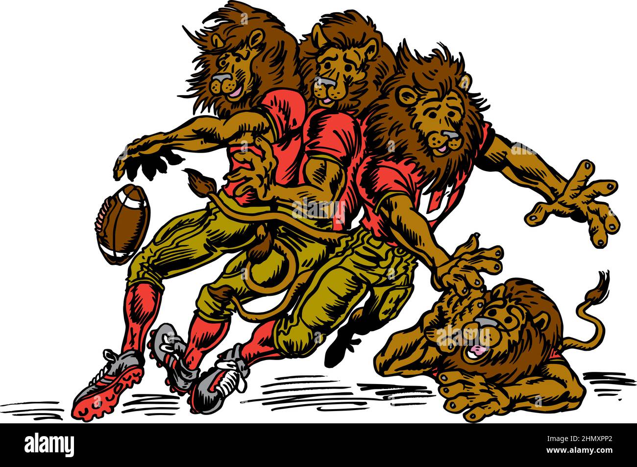 Lion Mascotte Football Line Down Illustrazione vettoriale Illustrazione Vettoriale