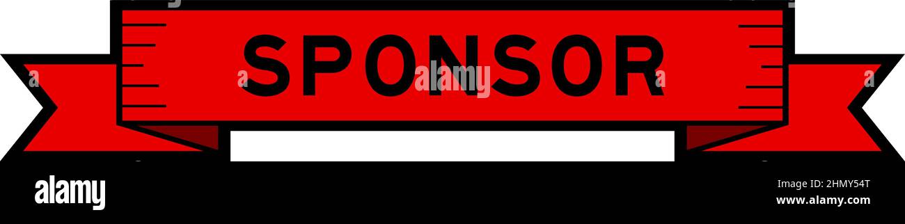 Banner con etichetta a nastro con parola sponsor di colore rosso su sfondo bianco Illustrazione Vettoriale