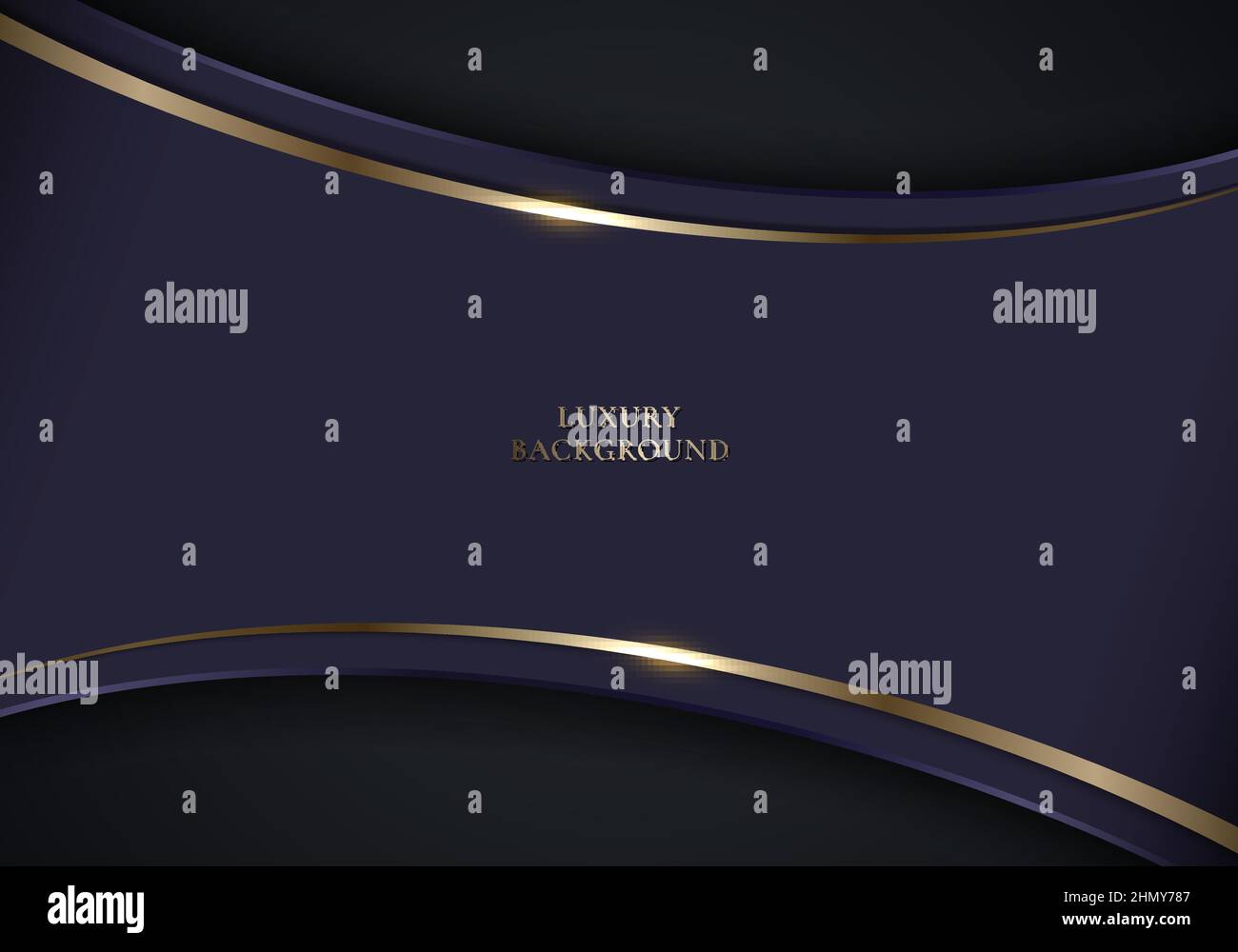 Elegante sfondo astratto 3D viola scuro forma curva con linea dorata e spazio per il testo. Stile di lusso. Illustrazione vettoriale Illustrazione Vettoriale