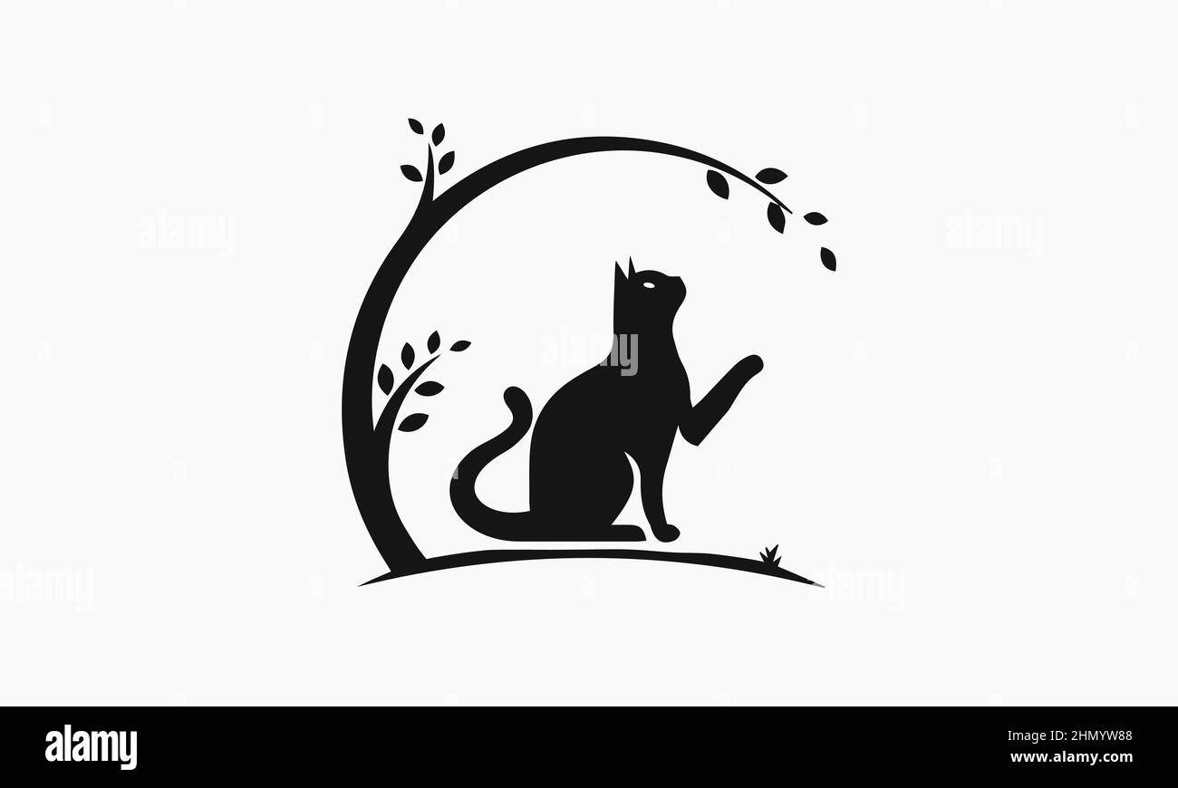 Logo Cat con modelli di logo ad albero Illustrazione Vettoriale