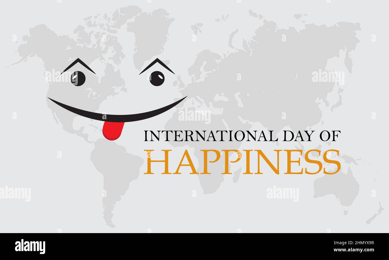 Giornata Internazionale della felicità. Vita sorridente disegno vettoriale per banner, biglietti, poster, sfondo. Illustrazione Vettoriale