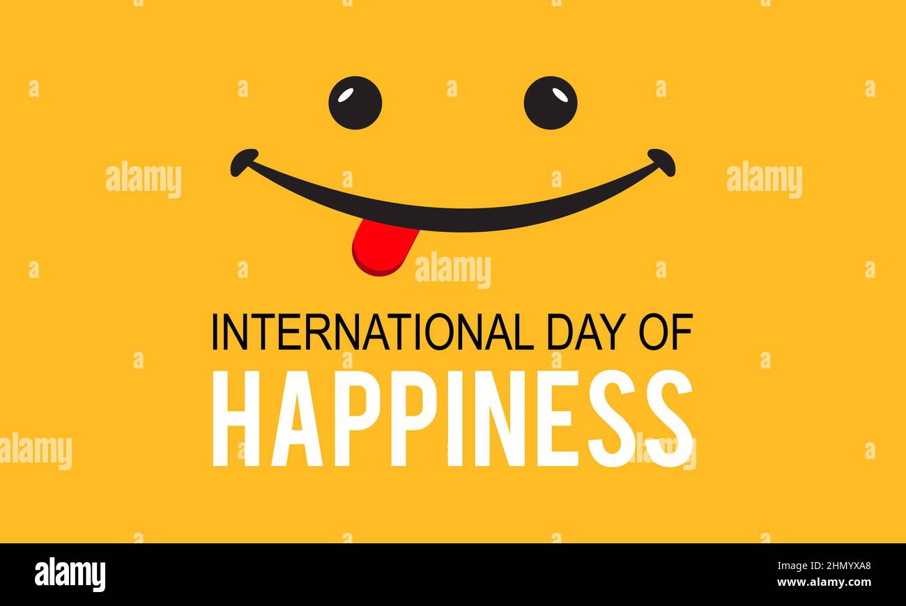 Giornata Internazionale della felicità. Vita sorridente disegno vettoriale per banner, biglietti, poster, sfondo. Illustrazione Vettoriale