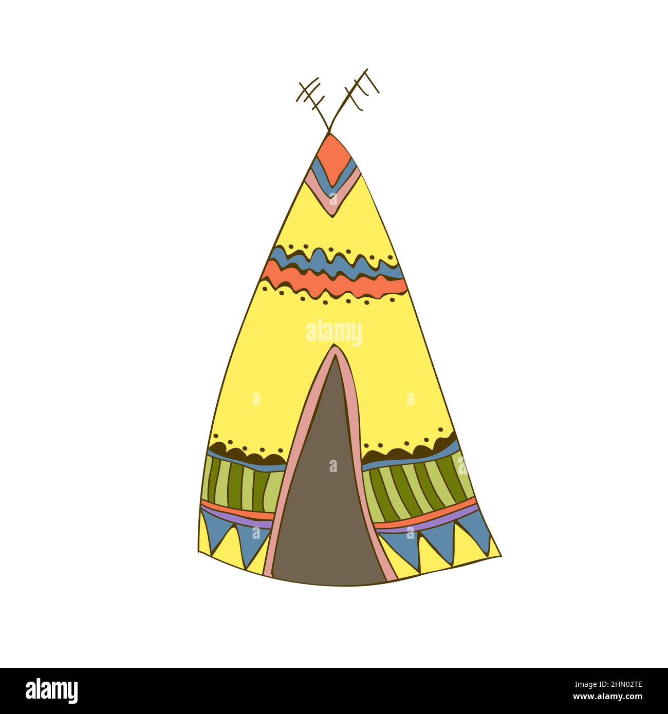 Un wigwam indiano. Teepee vettoriale in stile doodle. Oggetto isolato su sfondo bianco. Elemento semplice Illustrazione Vettoriale