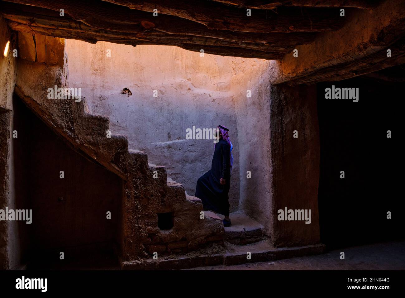 Arabia Saudita, Regione di al Madinah, AlUla o al Ula, Sito Archeologico della Città Vecchia, interno di una casa Foto Stock