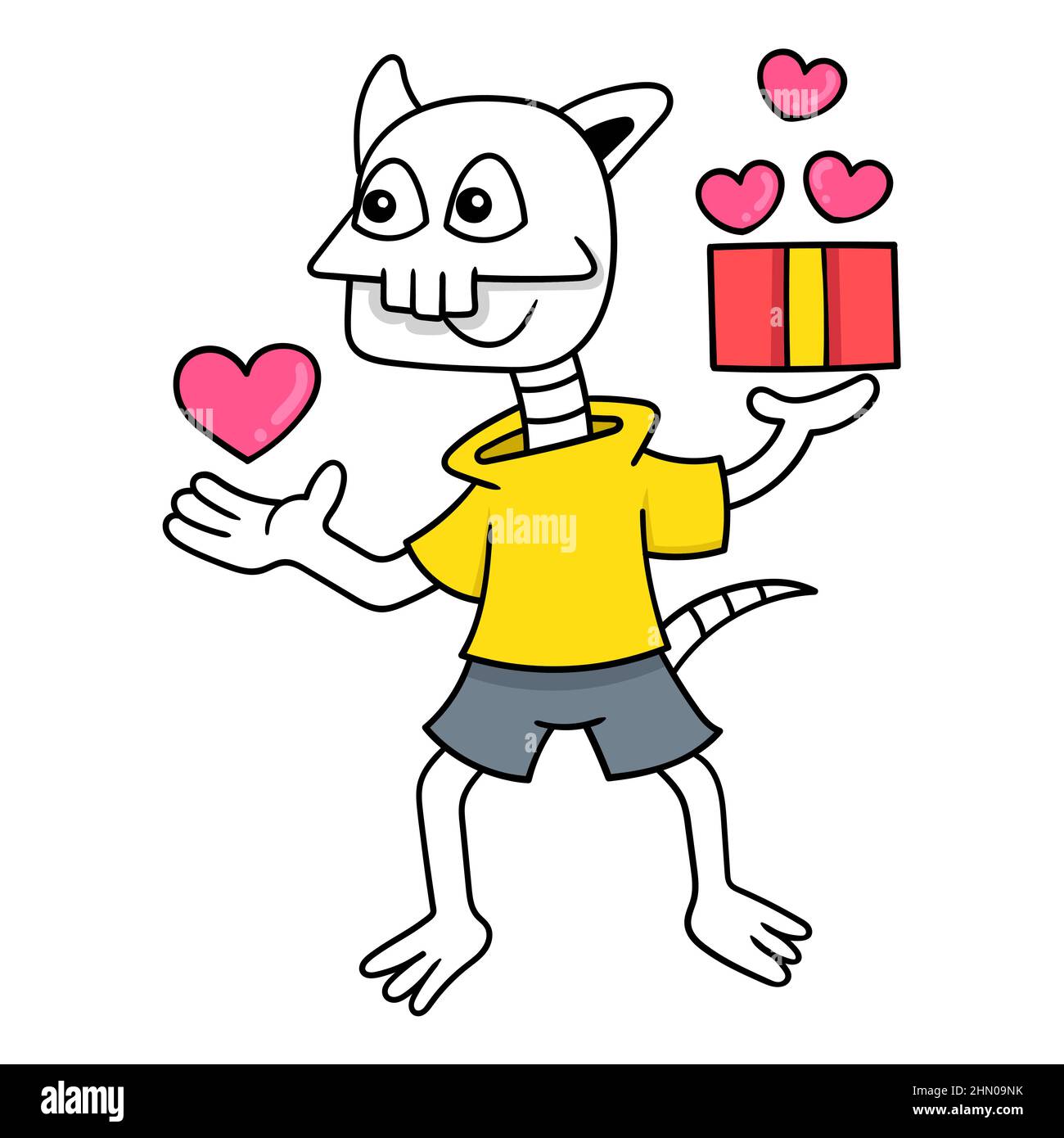 festa di san valentino gatto osseo portare regalo Illustrazione Vettoriale