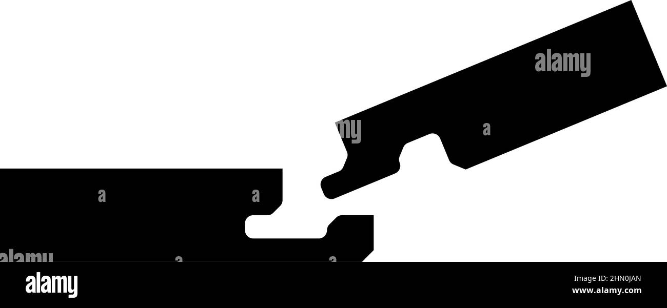 Collegamento di due assi nella scanalatura legno costruzione del pavimento giunto gap profilo libero icona di vista vettoriale colore nero immagine stile piatto Illustrazione Vettoriale