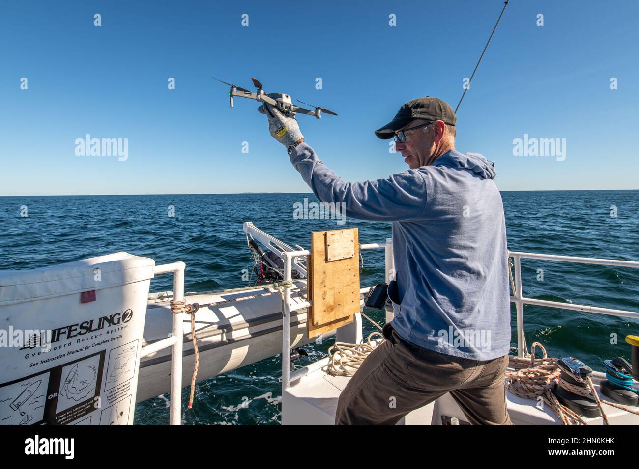 Fotografare i droni mentre navighi sulla costa del Maine Foto Stock