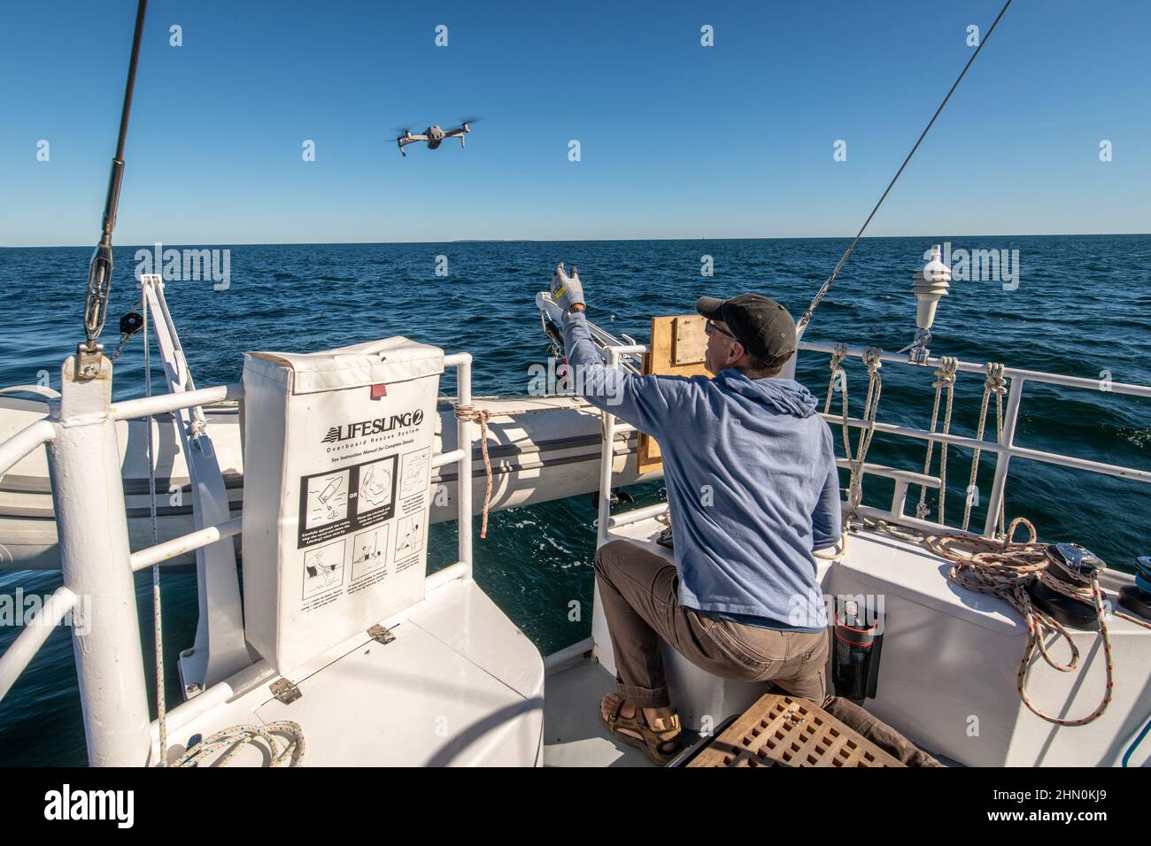 Fotografare i droni mentre navighi sulla costa del Maine Foto Stock