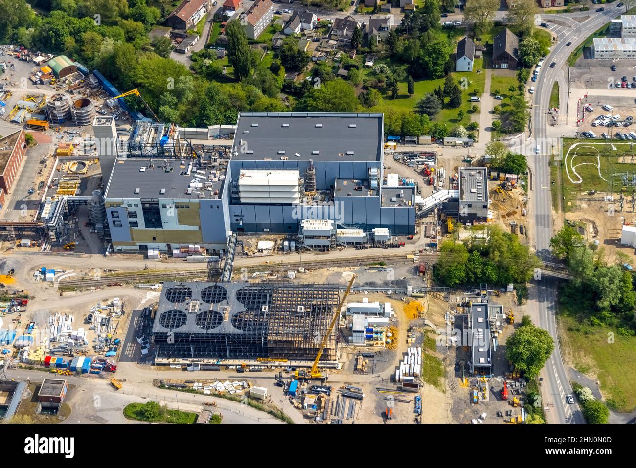 Fotografia aerea, STEAG Combined Heat and Power Plant Herne, presso la STEAG Kraftwerke Herne, cantiere nuova centrale a gas e vapore, Baukau-West, Foto Stock