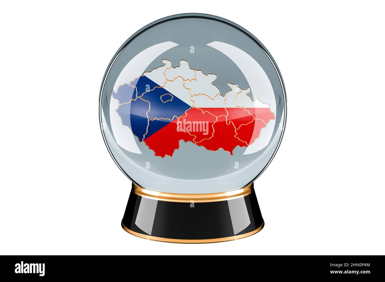 Sfera di cristallo con mappa ceca. Previsioni e previsioni per la Repubblica Ceca, Concept. 3D rendering isolato su sfondo bianco Foto Stock