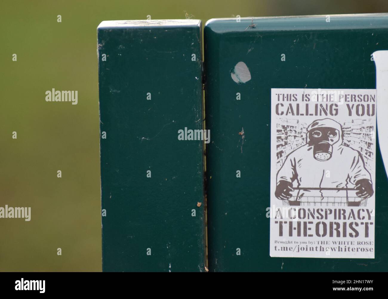 Un poster che sostiene i teorici della cospirazione. si dice: 'Questa è la persona che vi chiama un teorico cospirazione'. Foto Stock