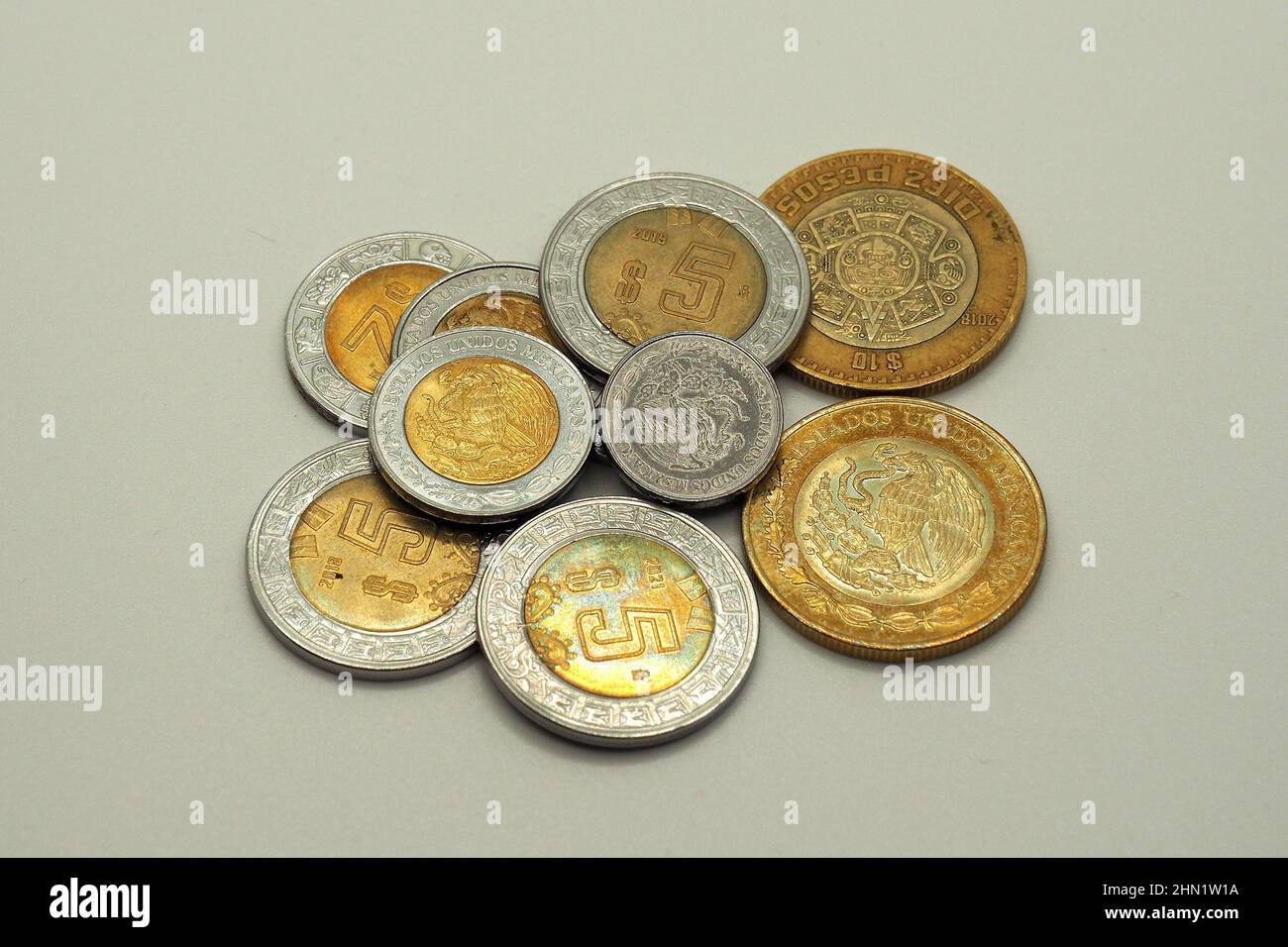 Monete, peso messicano $ (MXN), Messico, Nord America Foto Stock