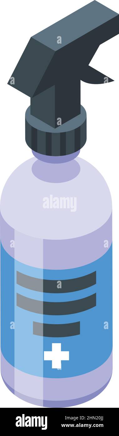 Icona spray medico vettore isometrico. Salute delle bottiglie. DPI mano Illustrazione Vettoriale