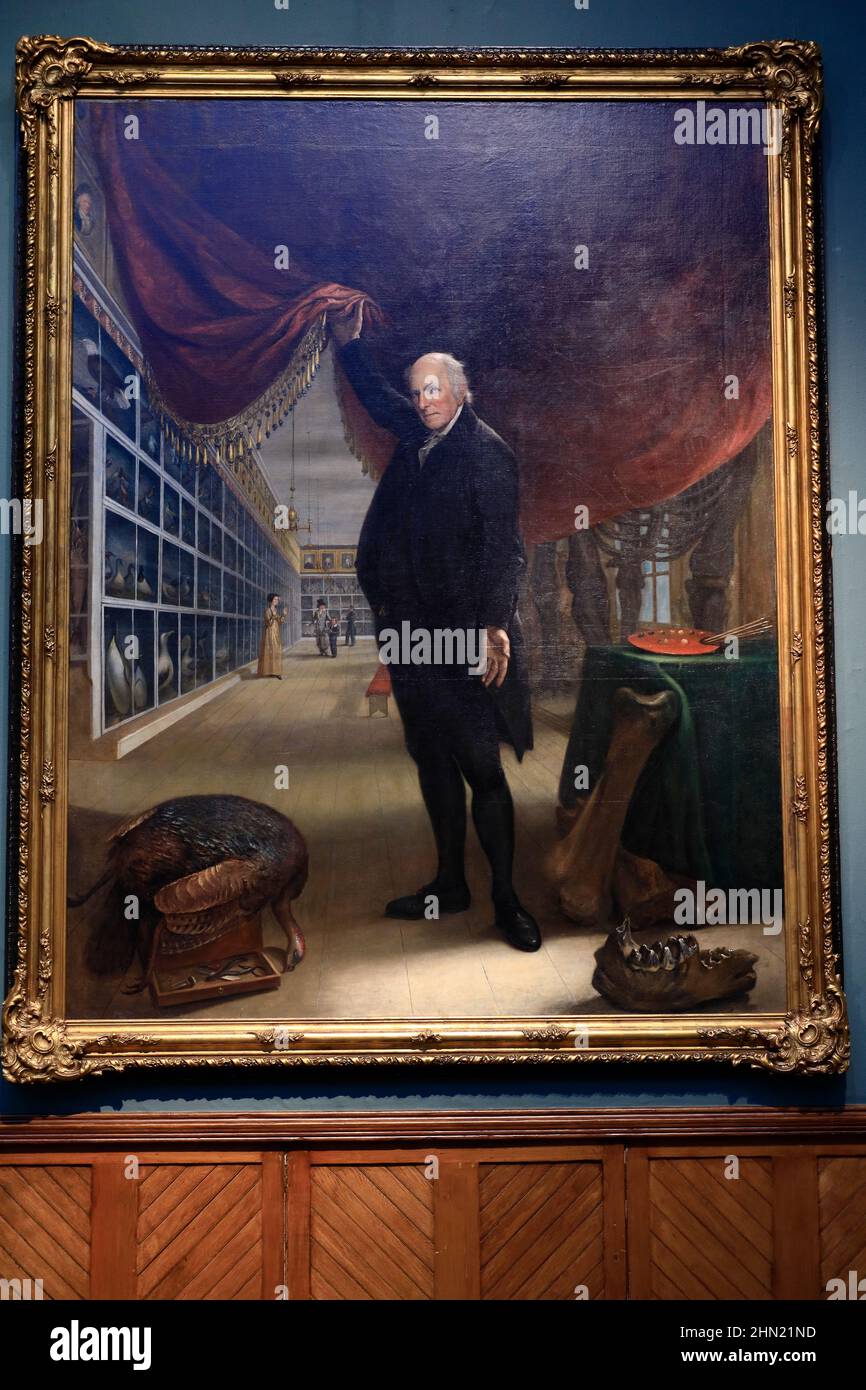 The Artist in His Museum (1822) dell'artista americano Charles Willson Peale (1741-1827) mostra in Pennsylvania Academy of the fine Arts.Philadelphia.Pennsylvania.USA Foto Stock