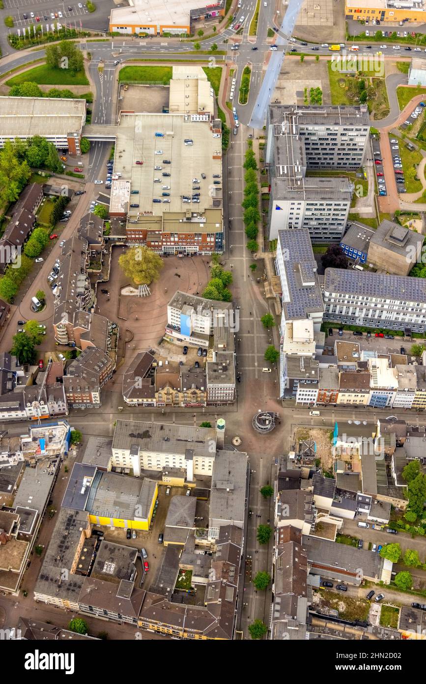 Vista aerea, edifici commerciali zona pedonale, Bahnhofstraße, Steinbrinkstraße, pozzo minerario, Sterkrade Mitte, Oberhausen, Ruhrgebiet, Nordrhein-We Foto Stock
