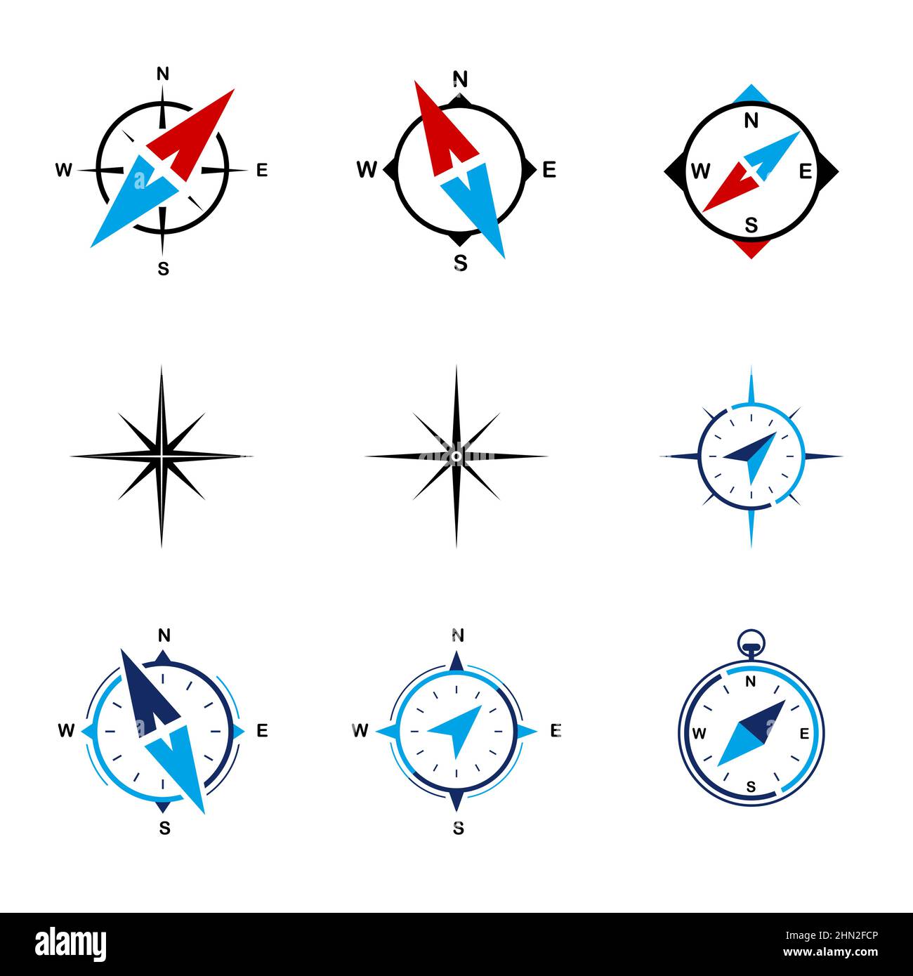Icone relative a bussola, turismo e viaggi. Set di icone vettoriali sottili. Illustrazione Vettoriale