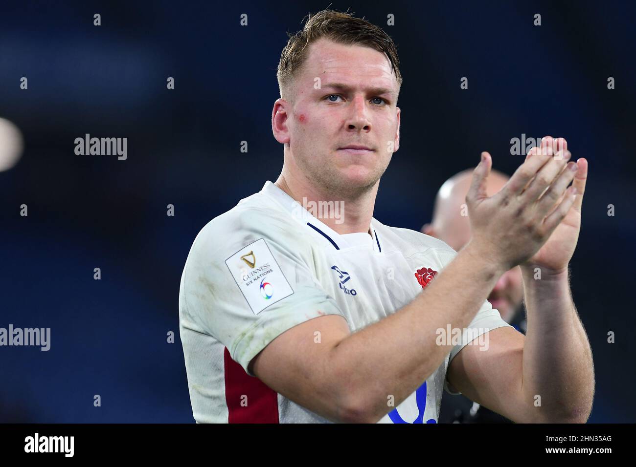 Roma, Italia , 13nd febbraio 2022, foto da sinistra a destra, Alex Dombrandt d'Inghilterra Nel corso del 6 Nations Match Italia contro Inghilterra Credit: Massimo Insabato/Alamy Live News Foto Stock