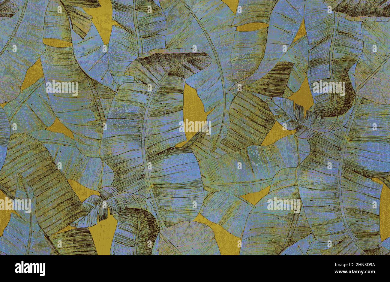 Texture, sfondo tropicale senza giunture. Un modello di foglie di banana. Sfondi ruvidi Foto Stock