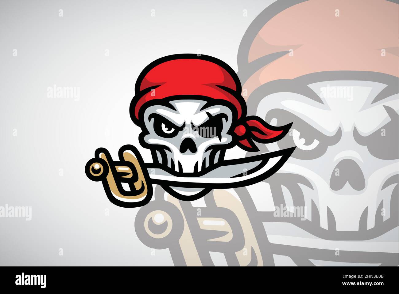 Pirate Skull Head Logo Design Vector Mascot Illustrazione icona Art Illustrazione Vettoriale