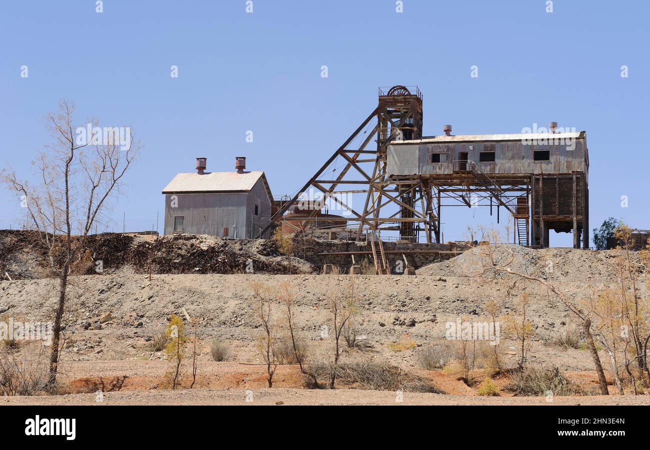 Junction Mine, Broken Hill è stato ancorato nel 1884 e la testata in legno è stato eretto sopra Browne albero nel 1890 Foto Stock