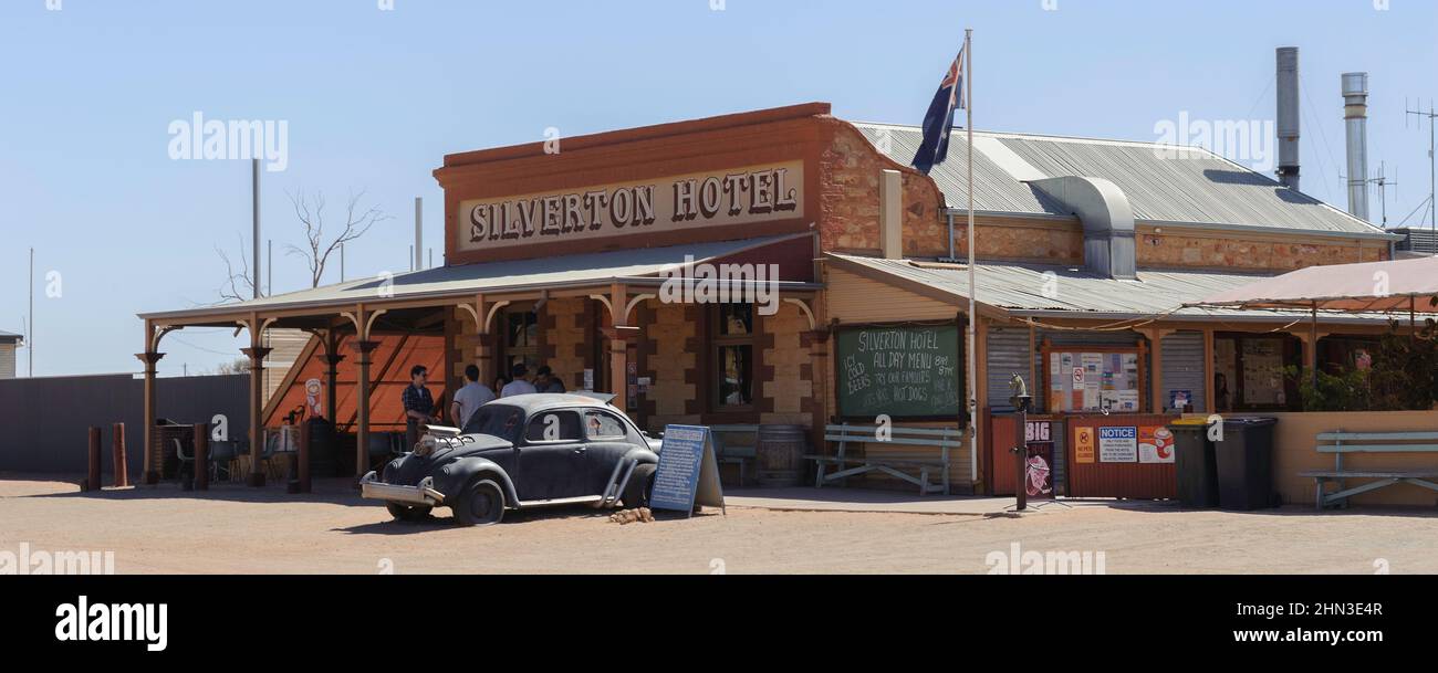 Il Silverton Hotel in Outback NSW ha presentato in film come Mad Max. Foto Stock