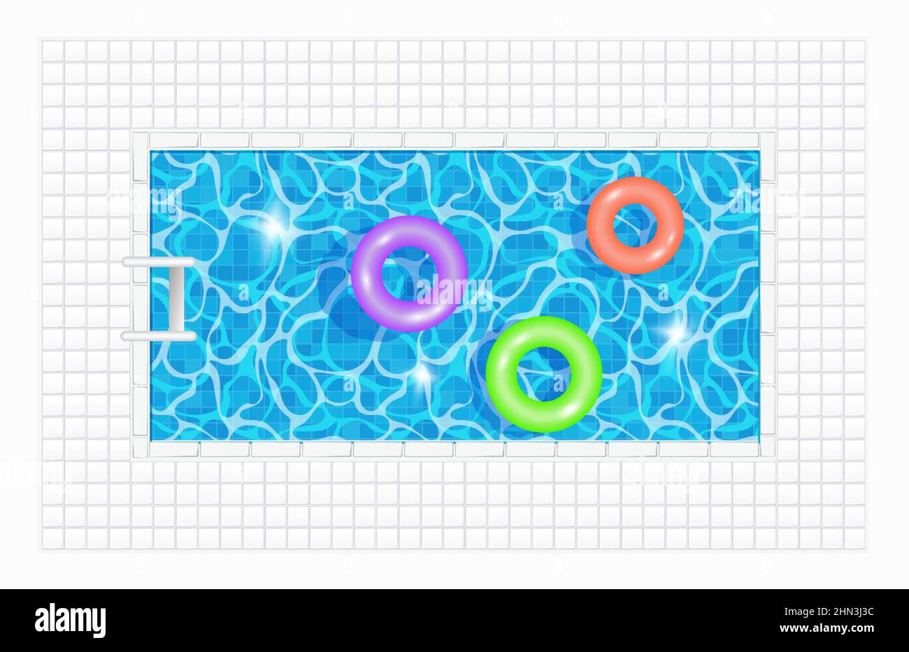 Vista dall'alto della piscina. Zona relax estiva. Illustrazione piatta vettoriale. Illustrazione Vettoriale
