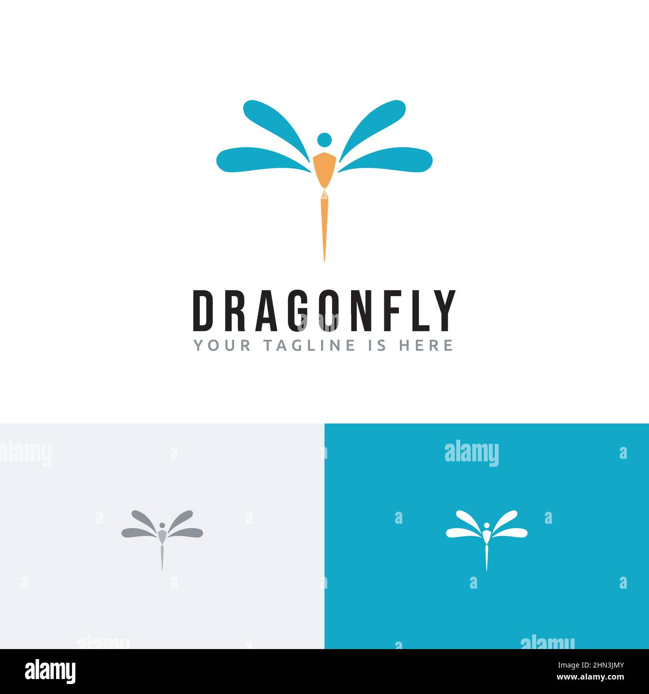 Libertà sano Dragonfly Insect Wings volare natura Logo simbolo idea Illustrazione Vettoriale