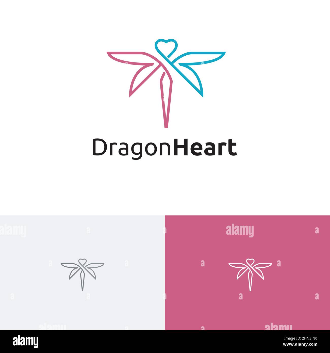 Cuore Amore Dragonfly Insect Wings volare natura Logo simbolo idea Illustrazione Vettoriale
