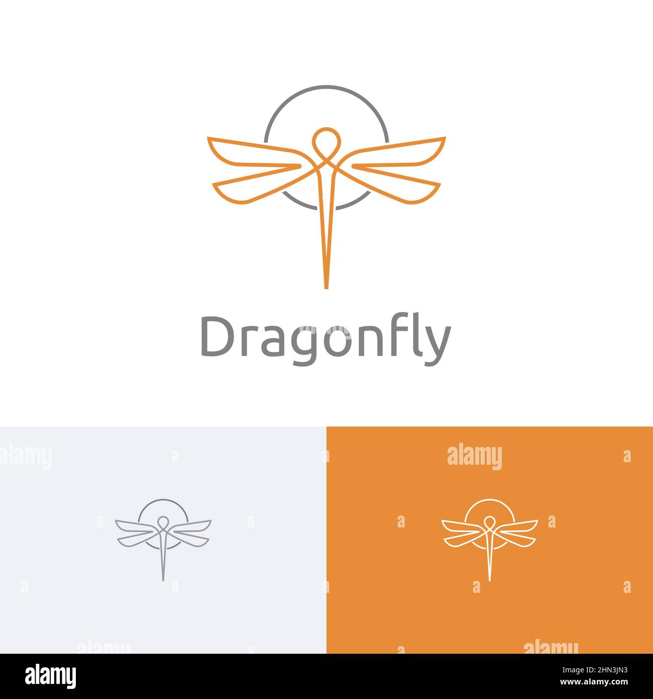 Elegante cerchio Dragonfly Insect Wings Fly linea natura Logo idea Illustrazione Vettoriale
