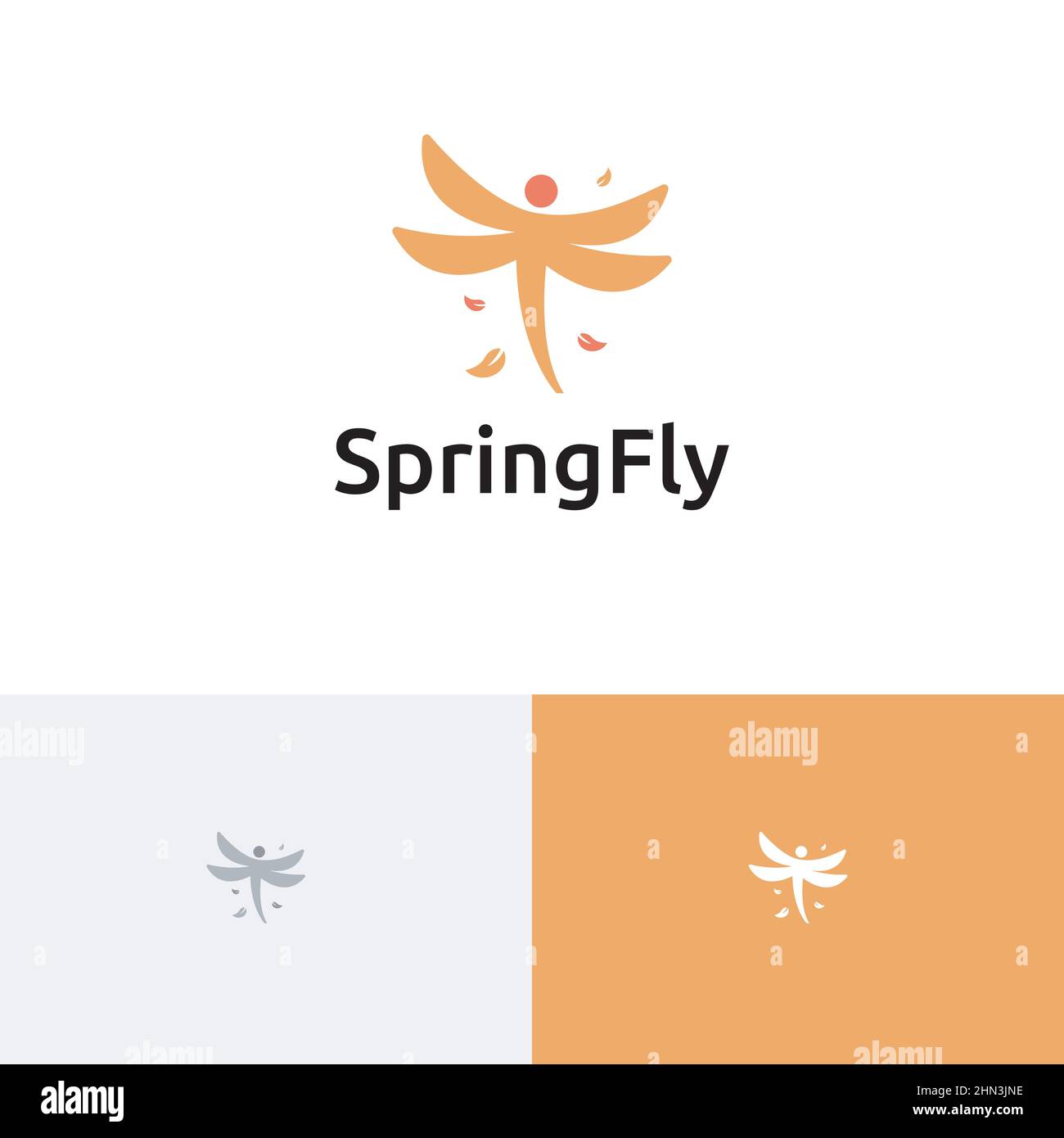Elegante primavera Dragonfly Insect Wings volare natura semplice logo idea Illustrazione Vettoriale