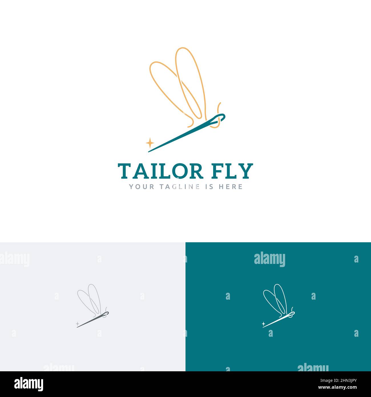 Bella elegante Sewing ago Dragonfly Wings Fly logo idea Illustrazione Vettoriale