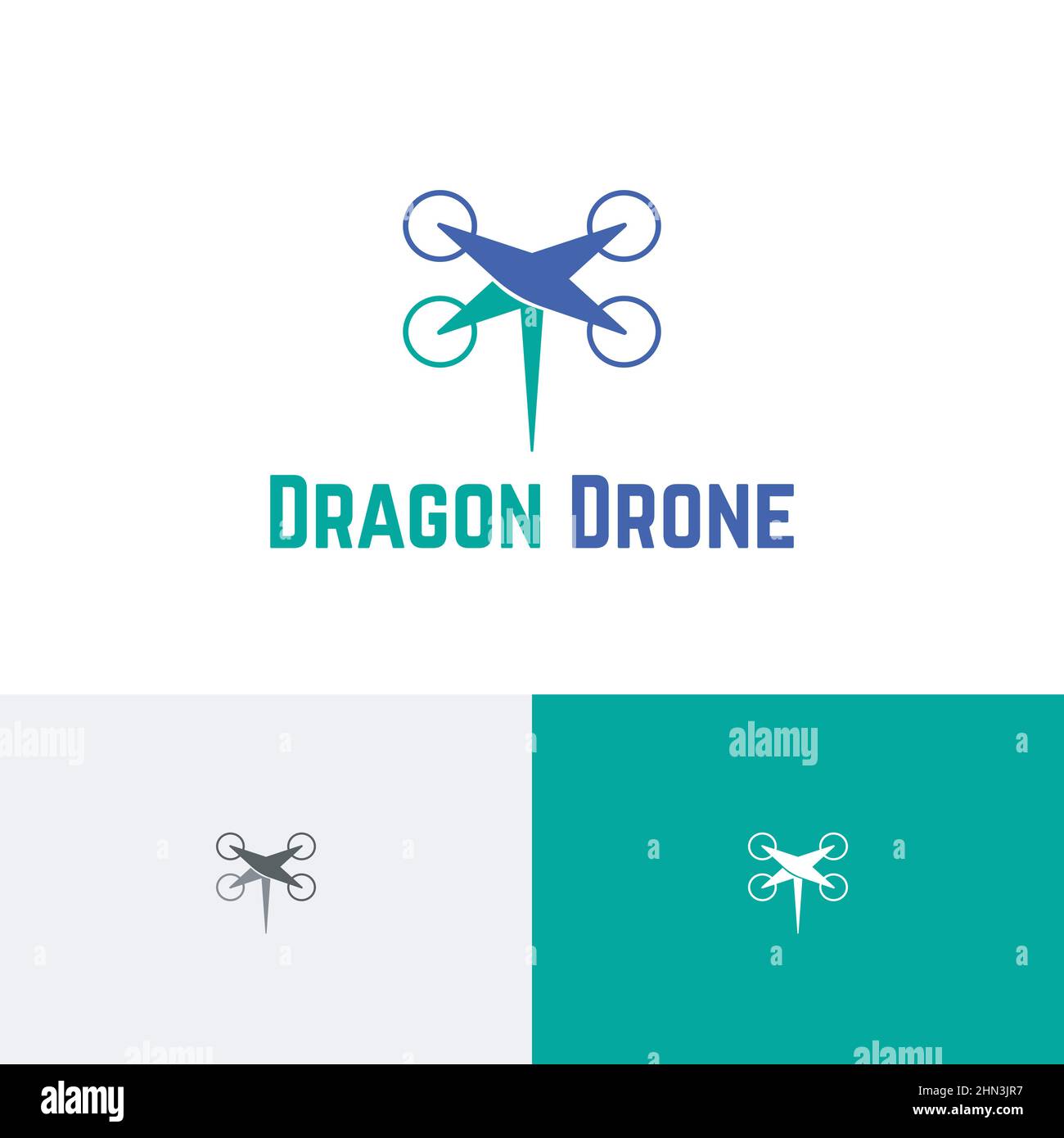Dragon Dragone Dragonfly Insect Propeller Fly Technology Simple Logo idea Illustrazione Vettoriale