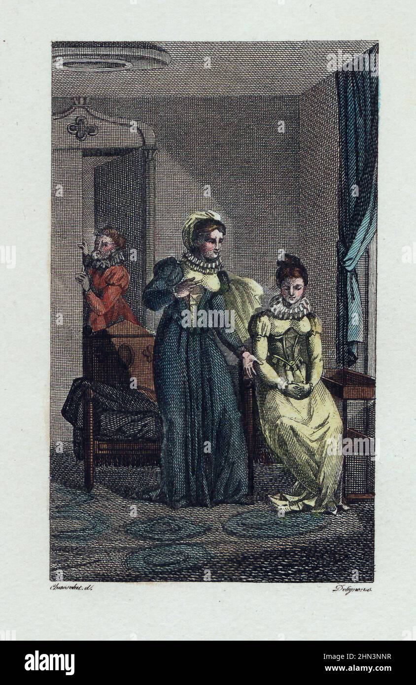 Illustrazione d'epoca per la favola di Jean De la Fontaine 'le Confessioni indiscreet' (Les Aveux indiscrets). 1810-1830 Jean de la Fontaine (1621-1695) wa Foto Stock